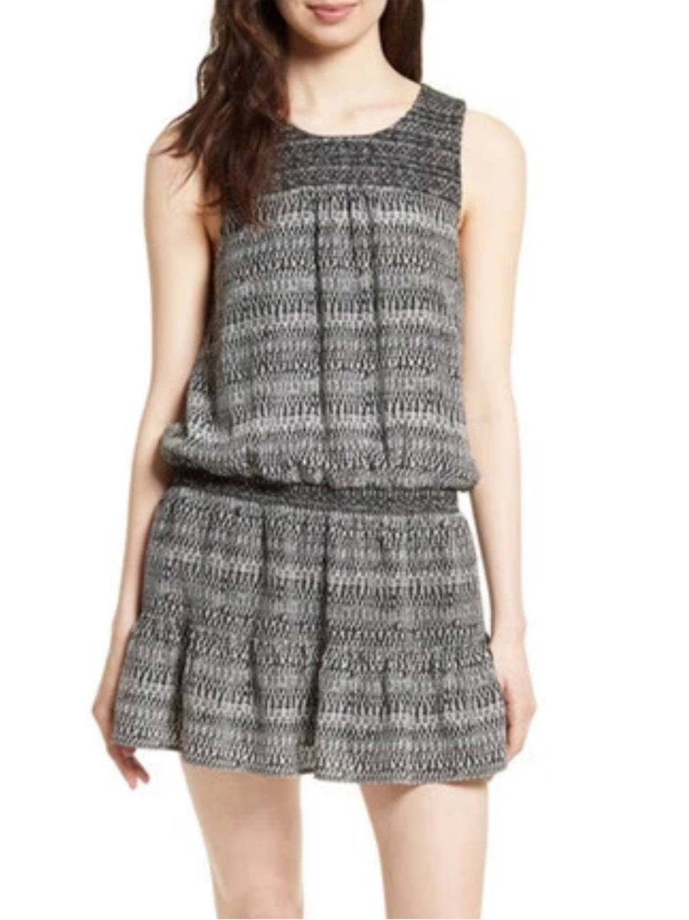 NWT Joie Leilou Silk Sleeveless Black/ White Smocked Waist Mini Dress Size
Small
